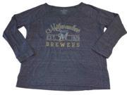 Milwaukee Brewers SAAG WOMENS Blue Off the Shoulder LS Scoop Neck T Shirt L