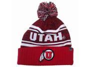 Utah Utes TOW Red White Striped Driven Cuffed Poofball Winter Hat Cap Beanie