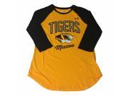 Missouri Tigers Under Armour WOMENS Yellow 3 4 Sleeve Baseball Style T Shirt S