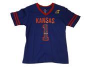 Kansas Jayhawks Colosseum Girls Blue Sequin Logo SS Jersey Style T Shirt XL