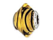 Sterling Silver Reflections Yellow W/Black Stripes Italian Murano Bead Sterling Silver Reflections Yellow W/Black Stripes Italian Murano Bead