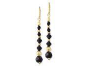 Brass Tone Black Glass Acrylic Beads Leverback Earrings