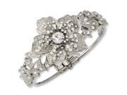 Silver Tone Crystals Hinged Flower Bangle