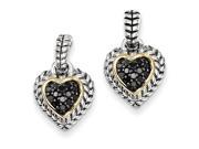Sterling Silver W 14k 1 4ct. Black Diamond Heart Earrings