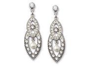 Silver Tone Simulated Pearl Crystals Post Dangle Earrings