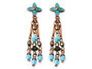 Copper Tone Green Teal Brown Acrylic Beads Post Earrings