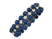 Brass Tone Blue Acrylic Beads Clear Glass Stones Stretch Bracelet