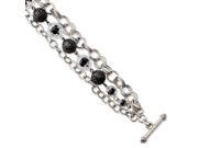 Silver Tone Black Clear Glass Acrylic Beads 7in Toggle Bracelet