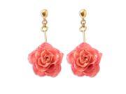 Lacquer Dipped Pink Rose Dangle Earrings