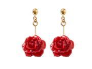 Lacquer Dipped Red Rose Dangle Earrings