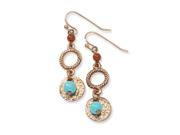 Copper Tone Aqua Brown Acrylic Beads Dangle Earrings