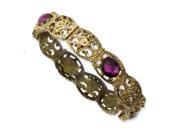 Brass Tone Purple Acrylic Stone Stretch Bracelet