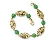 Brass Tone Green Acrylic Beads 7.5in Bracelet