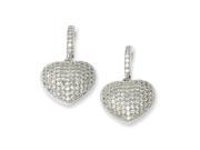 Sterling Silver Cz Brilliant Embers Polished Heart Dangle Post Earrings