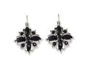 Silver Tone Black Crystal Flower Leverback Earrings