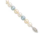 Sterling Silver 7 8mm Blue White Fw Cultured Pearl Bracelet