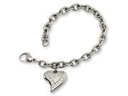 Stainless Steel Cz Heart Charm Fancy 7.5in Bracelet