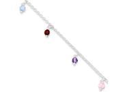 Sterling Silver Multi Colored Beads Polished With 1in Ext. Anklet