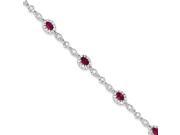 Sterling Silver 7inch Red And Clear Cz Bracelet