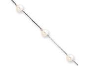 8.25in Rhodium Plated White Glass Pearl Bracelet
