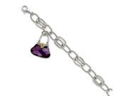 Sterling Silver Purple Cz Handbag Dangle Bracelet