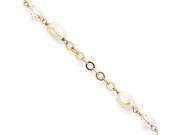 8.25in Gold Plated White Glass Pearl And Crystal Bracelet