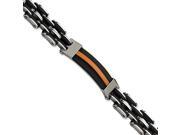 Stainless Steel Black Orange Polyurethane 8.5in Bracelet