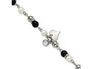 Stainless Steel Onyx Freshwater Cultured Pearl Crystal 8in Bracelet