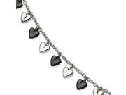 Stainless Steel Black Ip Plated Polished Hearts 7.5in Bracelet