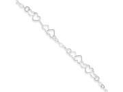 Sterling Silver 10inch Polished Fancy Heart Link Anklet