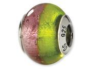 Sterling Silver Reflections Pink Green Italian Murano Bead