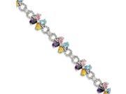 Sterling Silver Multicolor Cz Flower Bracelet