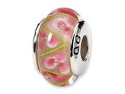 Sterling Silver Reflections Pink Green Hand Blown Glass Bead