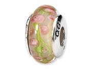 Sterling Silver Reflections Pink Green Hand Blown Glass Bead