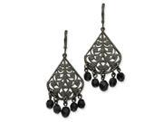 Black Plated Jet Glass Beads Chandelier Leverback Earrings
