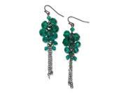 Black Plated Dark Green Glass Beads Dangle Earrings