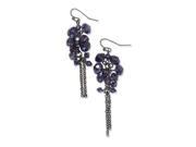 Black Plated Smokey Purple Glass Beads Dangle Earrings
