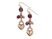 Copper Tone Heart Lock With Purple Crystals Earrings