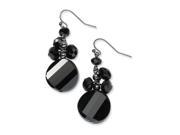 Black Plated Black Glass Beads Dangle Earrings