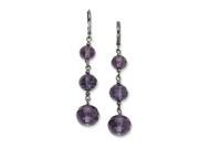 Black Plated Smokey Purple Glass Beads Dangle Leverback Earrings