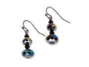 Black Plated Aurora Borealis Black Glass Beads Dangle Earrings