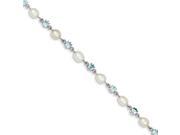 Sterling Silver Blue Cz Freshwater Pearl Bracelet