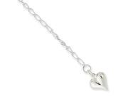 Sterling Silver 10inch Polished 3 Dimensional Puffed Heart Anklet