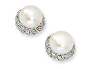 Sterling Silver Cz White Cultured Pearl Stud Earrings