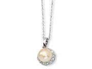 Sterling Silver Cz Pink Cultured Pearl 18in Necklace