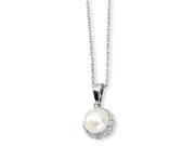 Sterling Silver Cz White Cultured Pearl 18in Necklace