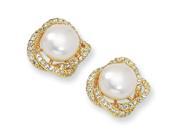 Gold Plated Sterling Silver Cz White Cultured Pearl Post Earrings