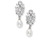 Sterling Silver Cz Cultured Pearl Omega Back Earrings