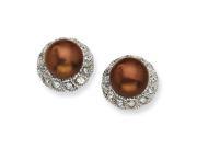 Sterling Silver Cz Chocolate Cultured Pearl Stud Earrings