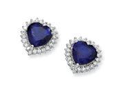 Sterling Silver Heart Synthetic Sapphire Cz Post Earrings